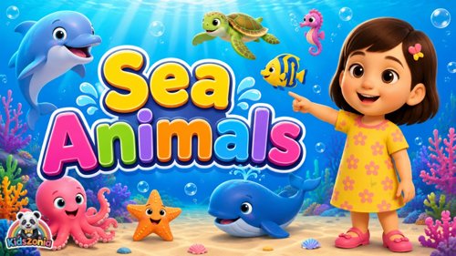 Mimmi visiting an aquatic zoo and meeting colorful fish, turtle, crab, dolphin, octopus, seahorses, and jellyfish in a fun underwater learning adventure for kids.