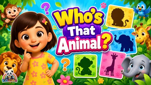 Colorful animal names and sounds song for kids featuring cat, dog, cow, duck, lion, sheep, elephant, bird, and frog