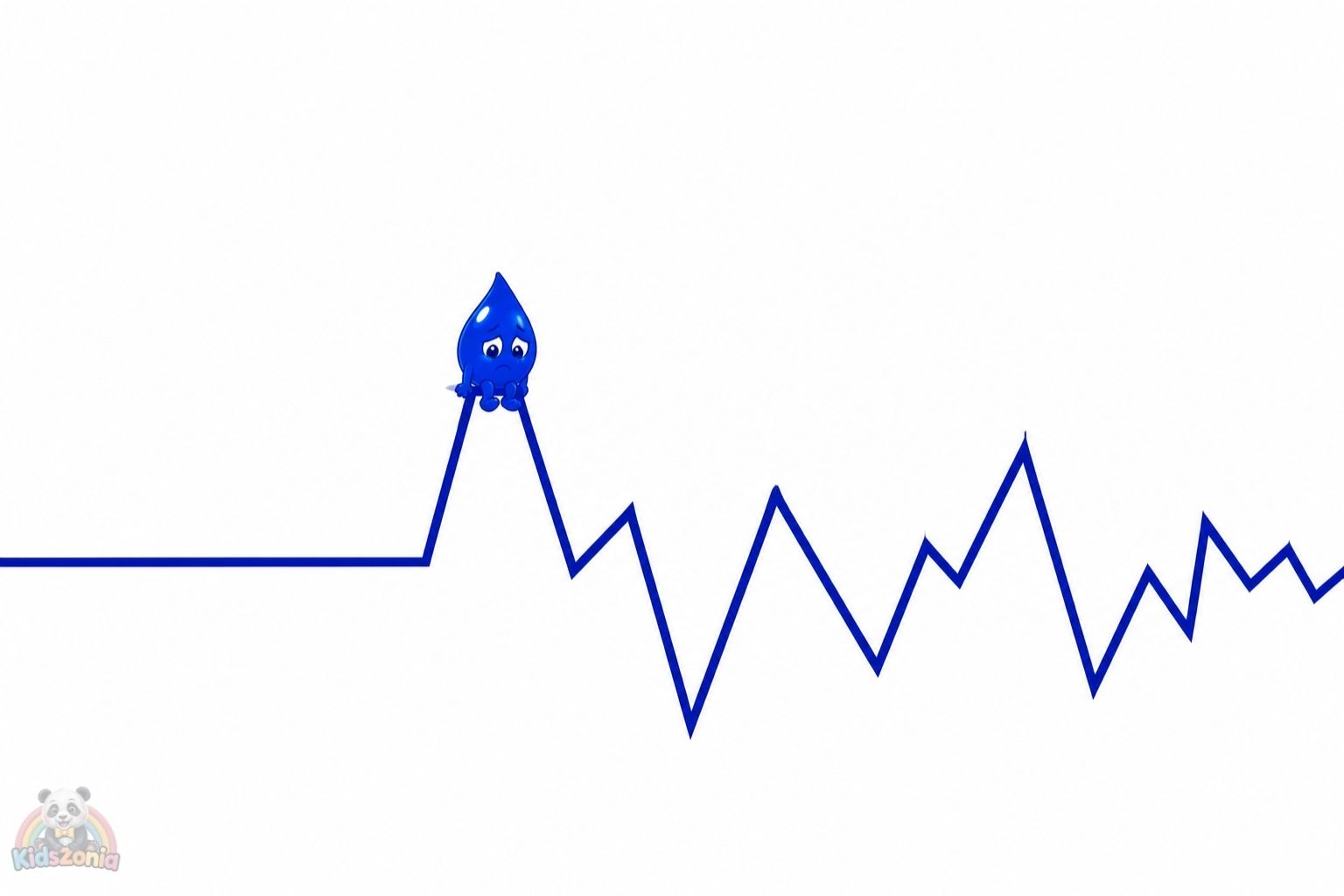 Inkley the blue ink drop turning a jagged zigzag mistake into a creative treehouse design, showing resilience, imagination, and creativity.