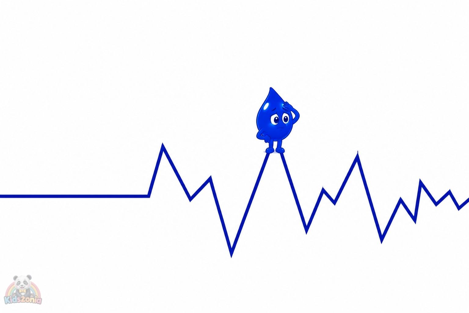 Inkley the blue ink drop turning a jagged zigzag mistake into a creative treehouse design, showing resilience, imagination, and creativity.