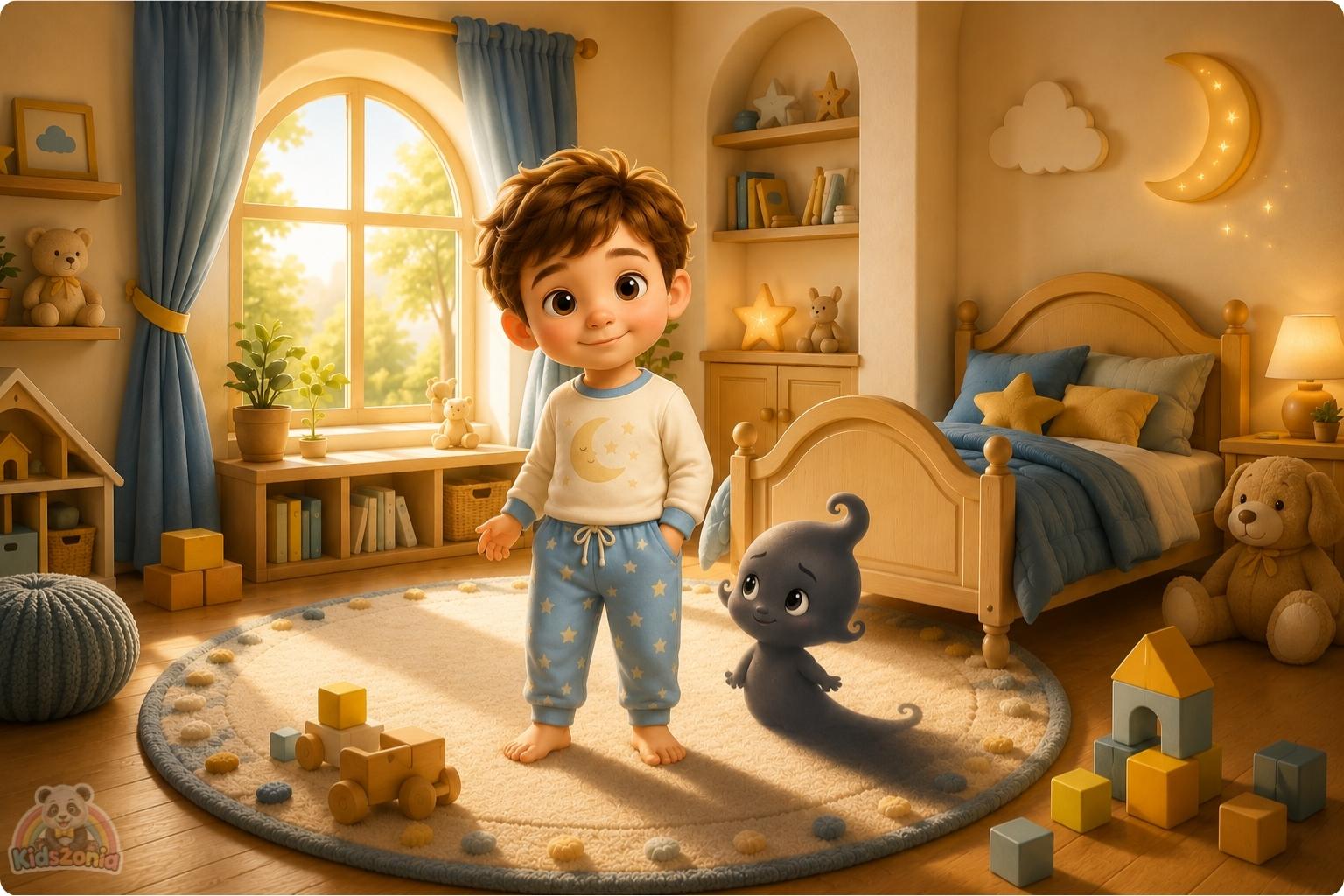 Shade the little shadow standing beside Barnaby in a cozy nursery at night, learning that the dark can be calm, safe, and peaceful.