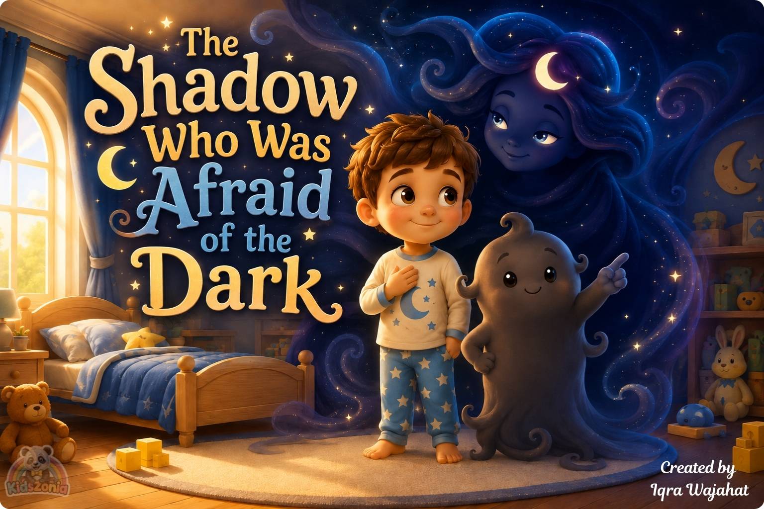 Shade the little shadow standing beside Barnaby in a cozy nursery at night, learning that the dark can be calm, safe, and peaceful.