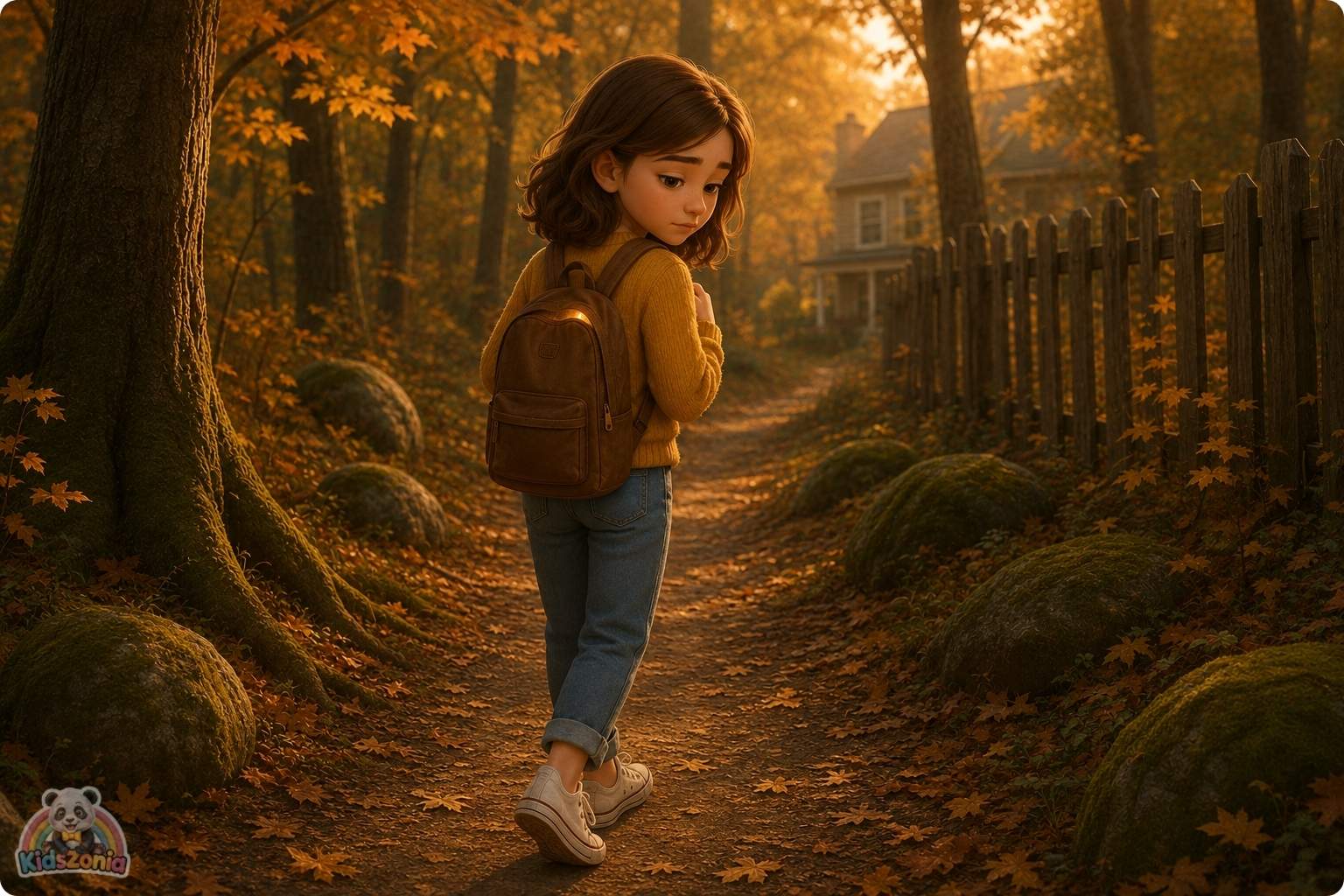Lila finding a small glowing glass jar under fallen leaves in Henderson Woods, showing hope, sadness, divorce, healing, mystery, and emotional courage.