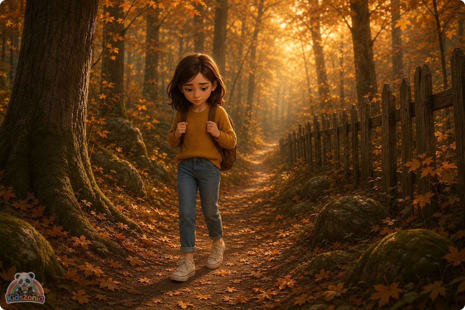 Lila finding a small glowing glass jar under fallen leaves in Henderson Woods, showing hope, sadness, divorce, healing, mystery, and emotional courage.