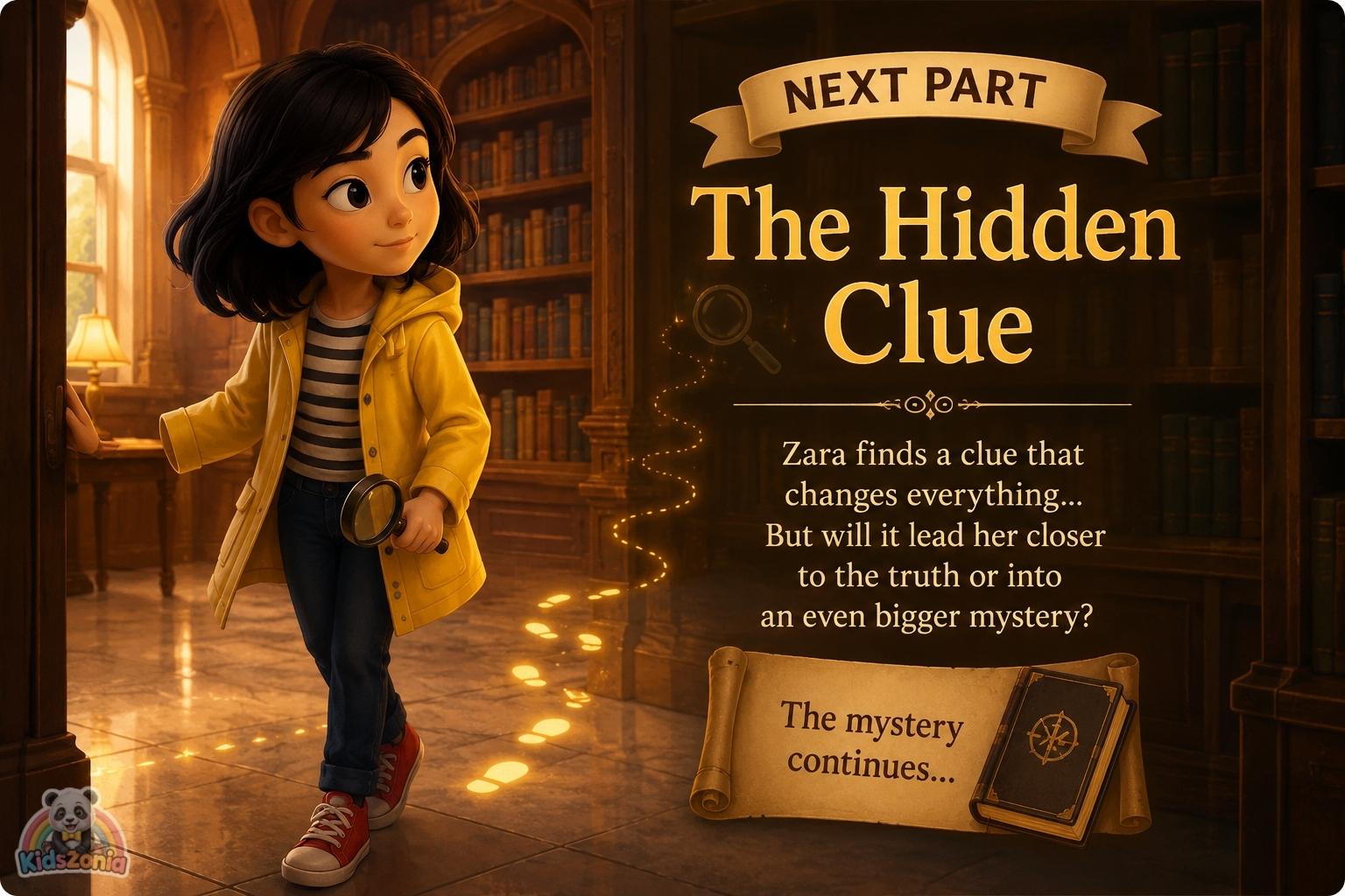 Zara Chen studying damaged library books with missing pages, showing mystery, observation, curiosity, and problem-solving in Willowbrook Public Library.