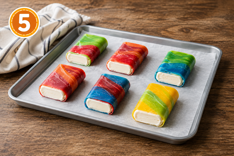 fruit roll up ice cream sandwiches, fruit roll up ice cream, ice cream sandwich recipe, frozen dessert for kids, sour center ice cream, viral dessert recipe, easy kids dessert, fruit roll up dessert