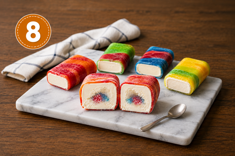 fruit roll up ice cream sandwiches, fruit roll up ice cream, ice cream sandwich recipe, frozen dessert for kids, sour center ice cream, viral dessert recipe, easy kids dessert, fruit roll up dessert
