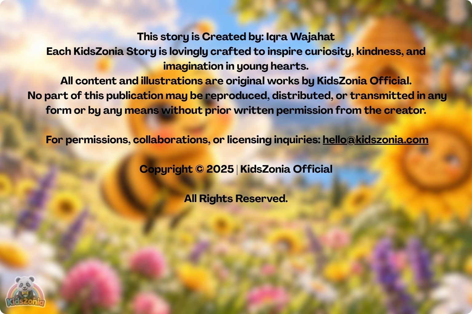 Bibi the little honeybee flying through a colorful blooming meadow beside a friendly sunflower and golden beehive in The Little Bee Who Thought Her Job Was Too Small.